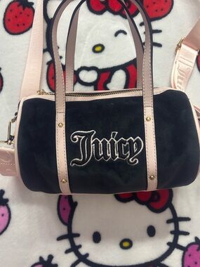 Juicy Couture Black and Light Pink Velvet Mini Barrel Bag